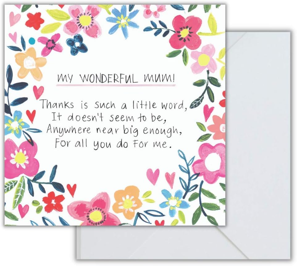 Emotional Rescue Mother's Day Card for Mum My Wonderful Mum, Floral Mothers Day Card, Multicoloured, Multi-Coloured, 155 x 155 mm
