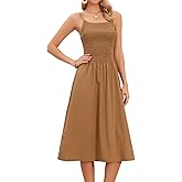 Allegra K Spaghetti Strap Dress for Women Smocked A Line Swing Flowy Summer Beach Midi Dresses