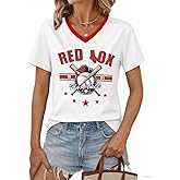 Baseball Jersey Women Shoulder Straight V-Neck Game Day Shirts Funny Baseball Heart Graphic Tee Streak Short Sleeve Tops