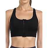 ZenWear Front Zip Sports Bra for Women, Women's Medium Support Workout Bra with Adjustable X Back Straps for Running Yoga, Removable Pads Low Back Impact Workout Top with Large Bust Black L