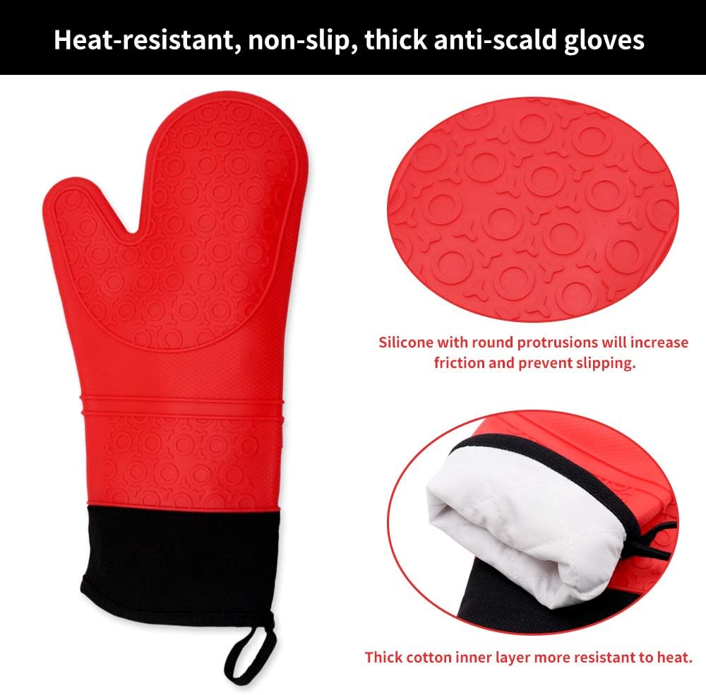 HY Silicone Non Slip Oven Mitts,1 Pair of Extra Long Professional Pot Holders,Heat Resistant Kitchen Cooking Mitts，Baking and Outdoor BBQ: Home & Kitchen