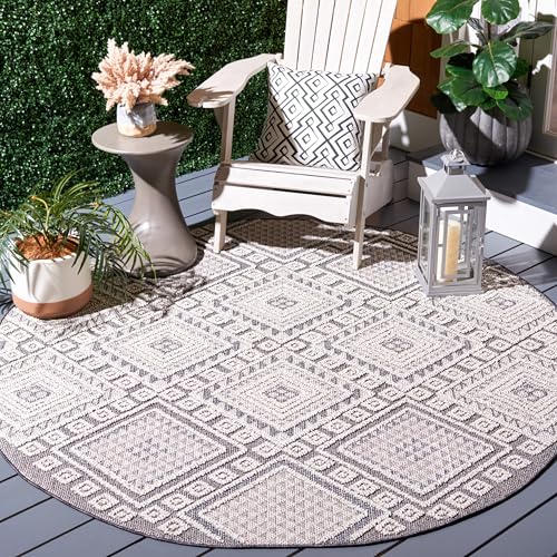 SAFAVIEH Global Collection Area Rug - 6'7" Round, Grey & Ivory, Non-Shedding &…
