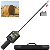Hay Moisture Tester with 20" Probe, Moisture &amp; Temperature Meter for Round and Square Hay Bales, Fast Backlit Readings, Calibration Clip Included, Black