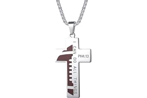 Susook Football Cross Necklace for Men Bible Verse I CAN DO All Things Stainless Steel Sport Pendant for Men