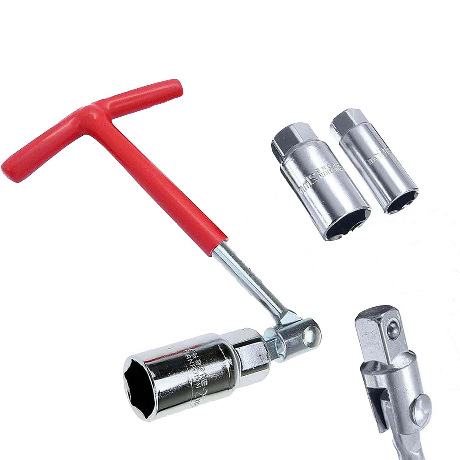 Premium Spark Plug Socket Wrench Set - Red T-Handle Stainless Steel Tool | Universal Fit for Cars, Motorcycles & Small Engines | Durable, Corrosion-Resistant Spark Plug Wrench | Compact & Portable