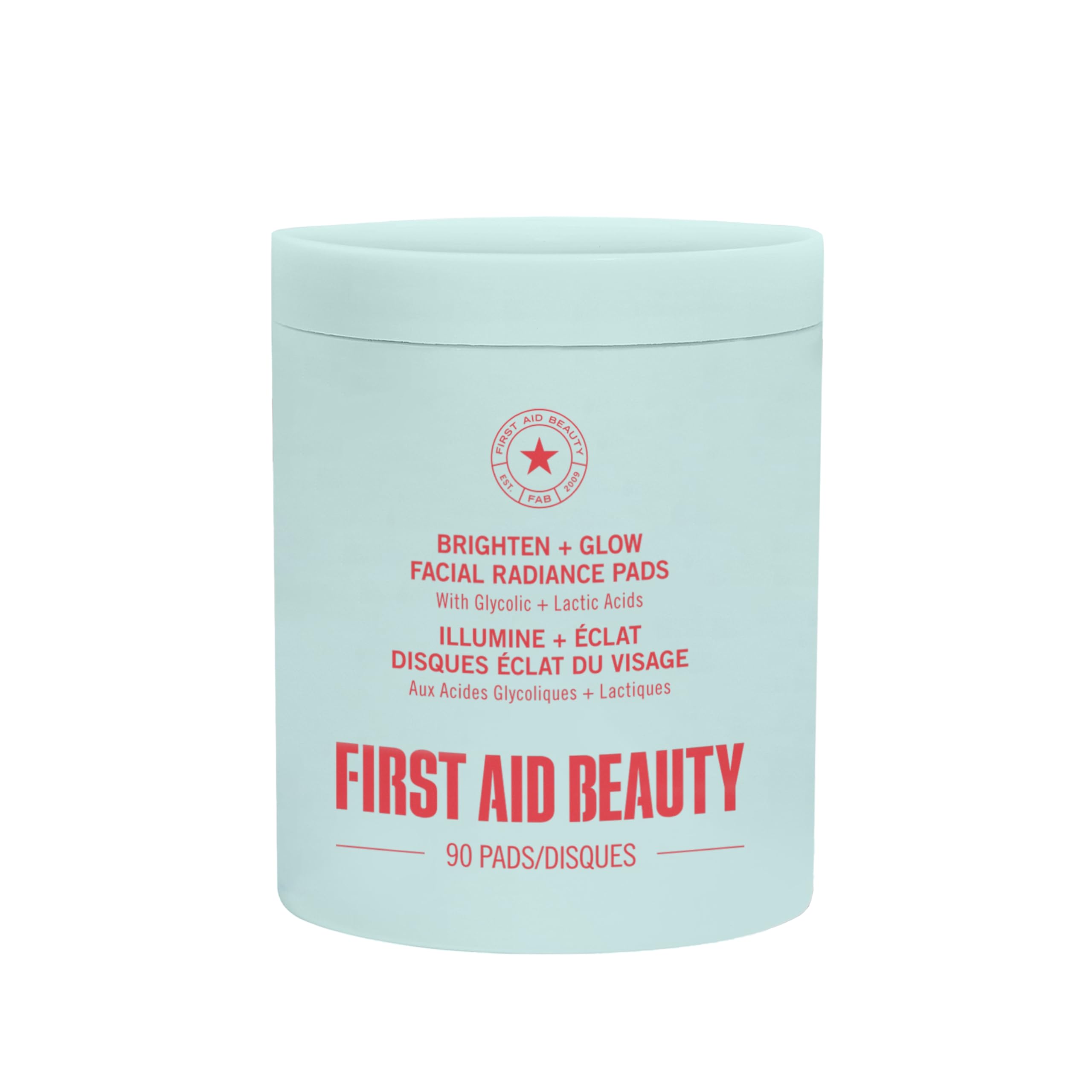 First Aid Beauty – Facial Radiance Pads with Glycolic & Lactic Acids, Daily Exfoliating Pads with AHA, Visibly Smaller Pores, Help Tone & Brighten Skin, One-Step Makeup Prep, Compostable, 90ct