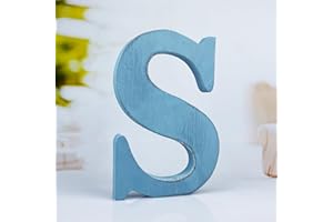 WOODOUNAI 6 Inch Rustic Blue Wood Letters Unfinished Wood Letters for Wall Decorative Blue Retro Standing Letters Sign Board Decoration for Craft Home Party Projects (S)