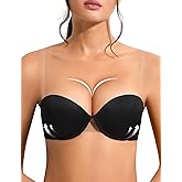 Amafuur Strapless Push Up Bra with Clear Straps for Women, Thick Padded Underwire Convertible Bras Add One Cup Black 38D