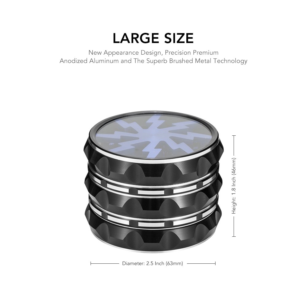 icxox Grinder Premium Aluminium Neues Design Tabak Grinder Crusher Kräuter Mühle für Pollen Kräuter Gewürze Herb , 4 Teile, Ø63mm (Blau)