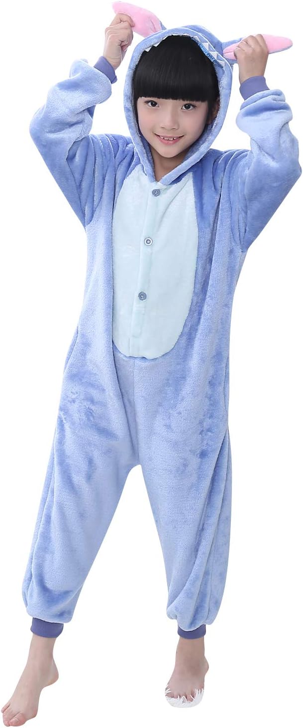 Kids Onesies Kigurumi Pyjamas, Girls Boys Flannel Animal Sleepsuit Nightwear Hoodie, Halloween Costume Xmas Cosplay Party