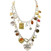 We We Chunky Antique Heart Charm Necklace for women Vintage Sun Stars Hearts Sea shell Starfish Beachy Boho Layers Charms Necklaces