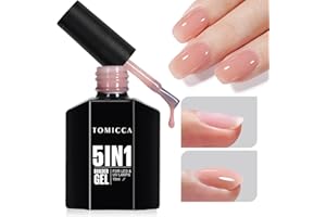 TOMICCA 5 In 1 Builder Gel for Nails, Sheer Nude Gel Polish Nail Strengthener, Soak Off UV Hard Gel Nail Extension Natural Color Jelly Nail Builder Gel for Base Coat Needed