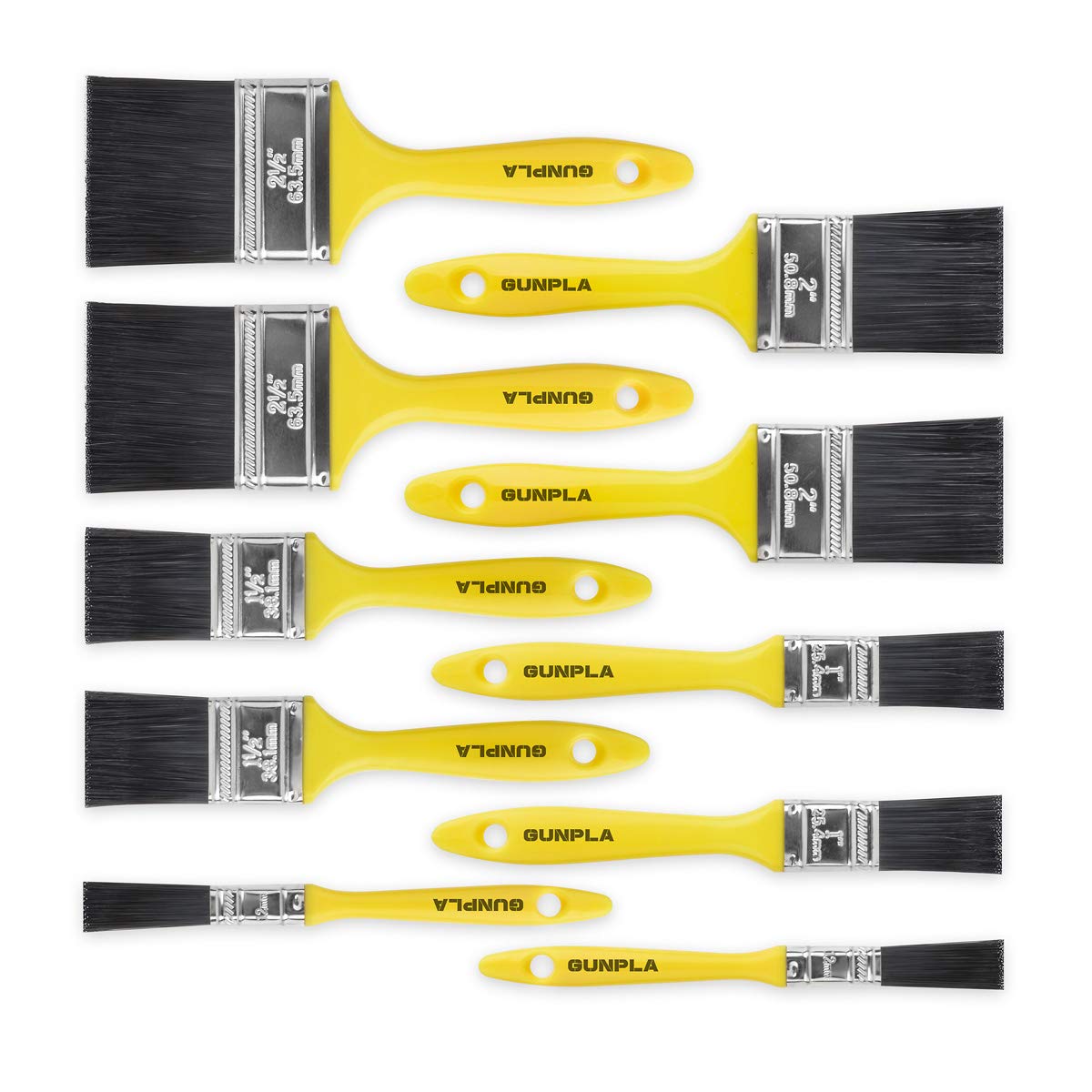 Gunpla 10 Piece Paint Brush Set, Professional Polyester Bristle Brushes with Comfortable Plastic Handle, for Fences Furniture Walls Doors Varnishing & Home Decorating