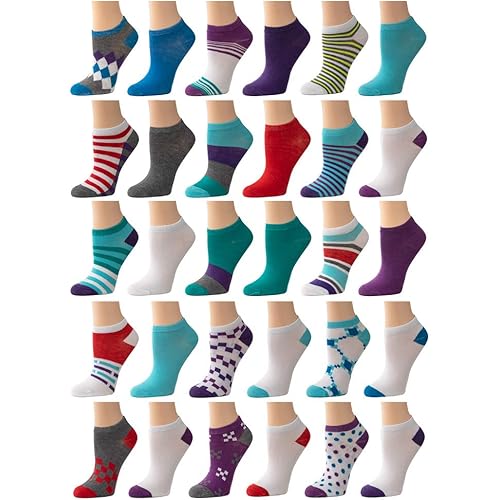 Women's 30-Pack Low Cut/No-Show Socks Running Casual Fun Colors - Shoe Sizes 5-9