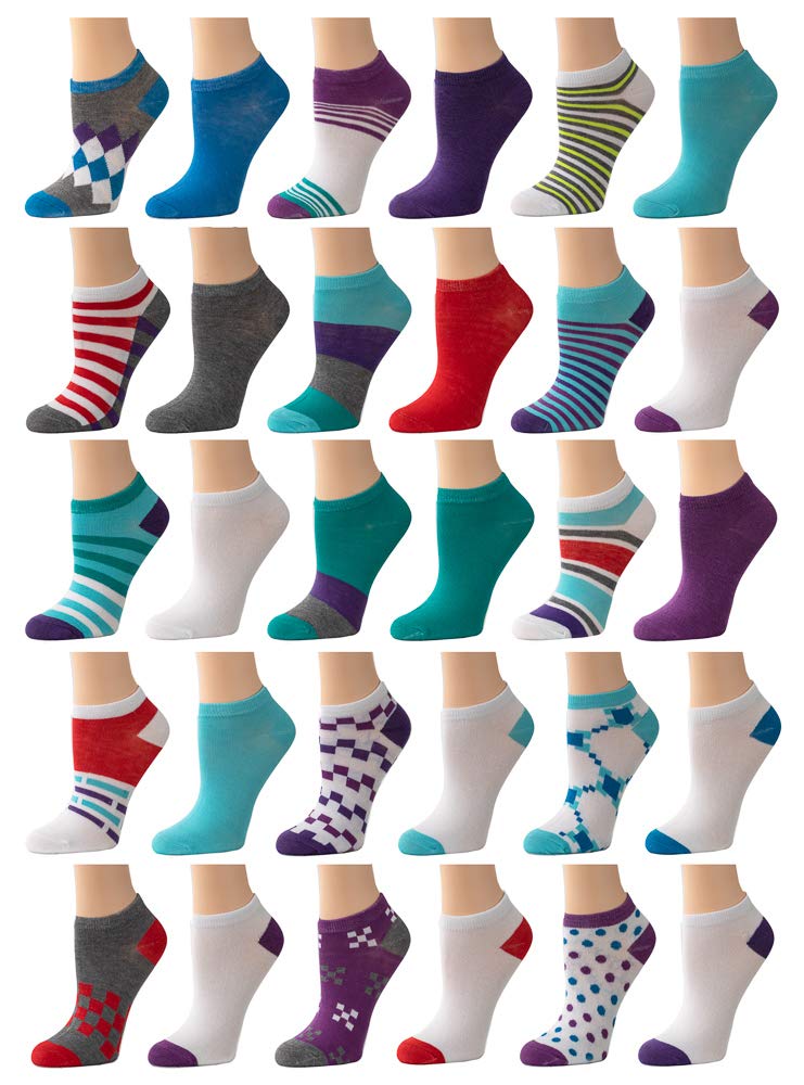 Women's 30-Pack Low Cut/No-Show Socks Running Casual Fun Colors - Shoe Sizes 5-9