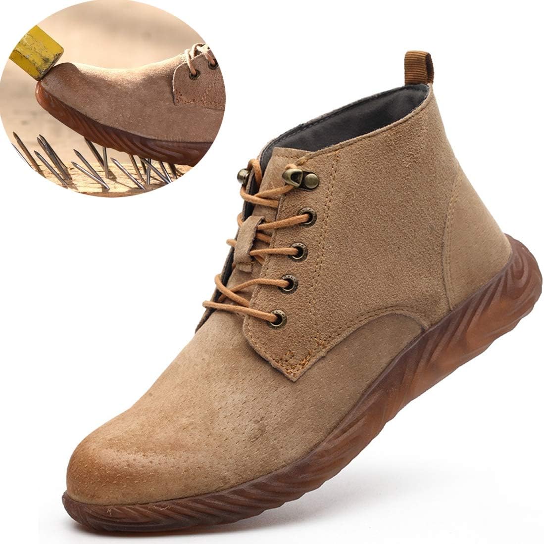 Dxyap Breathable Leather Safety Shoes, Lightweight Summer Site Safety Trainers with 4E Wide Fit Steel Toe Cap, Non Slip Work Shoes Boots with Men & Women