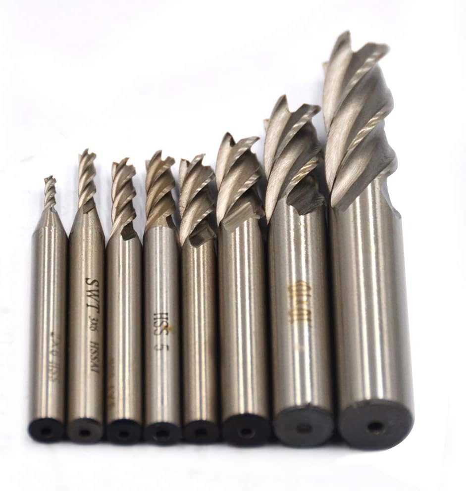 Oudtinz 8Pcs HSS End Mills Set for Wood Aluminum Steel Titanium CNC 4mm–12mm