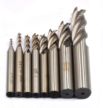 Oudtinz 8Pcs HSS End Mills Set for Wood Aluminum Steel Titanium CNC 4mm–12mm