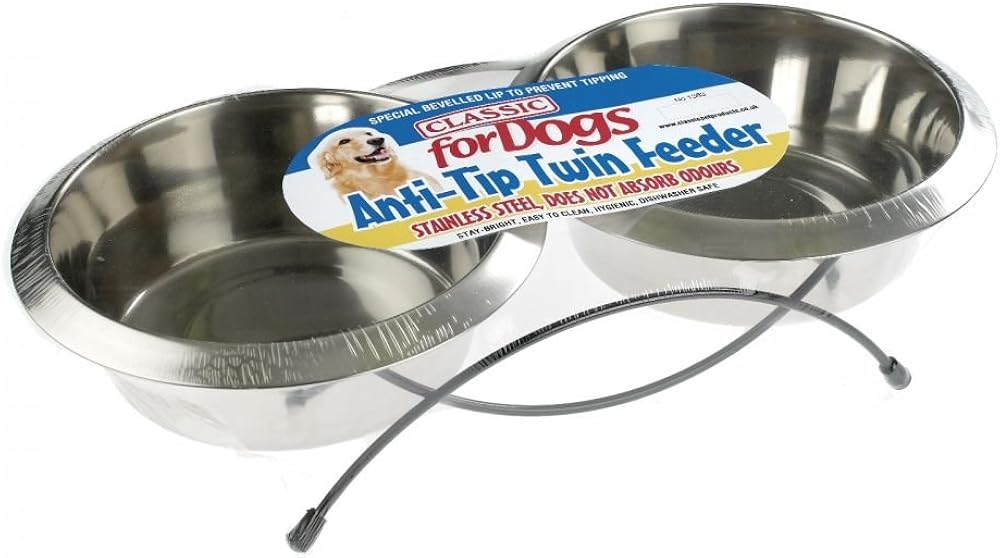 Classic Anti Tip Twin Feeder & Dishes - 2x 950ml, Black