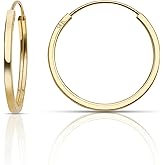 Olivia's Collection 14K White or Yellow Gold Lightweight Square Endless Hoop Earrings (10–20mm), True 1.0mm Width, Perfect for Lobe, Upperlobe Piercings, Unisex Design for Women, Men, and Teens