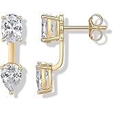 PAVOI 14K Gold Plated Cubic Zirconia Earrings Jacket for Women - Sterling Silver Posts Dainty CZ Front and Back Double Studs - Statement Ear Jacket Earrings for Women
