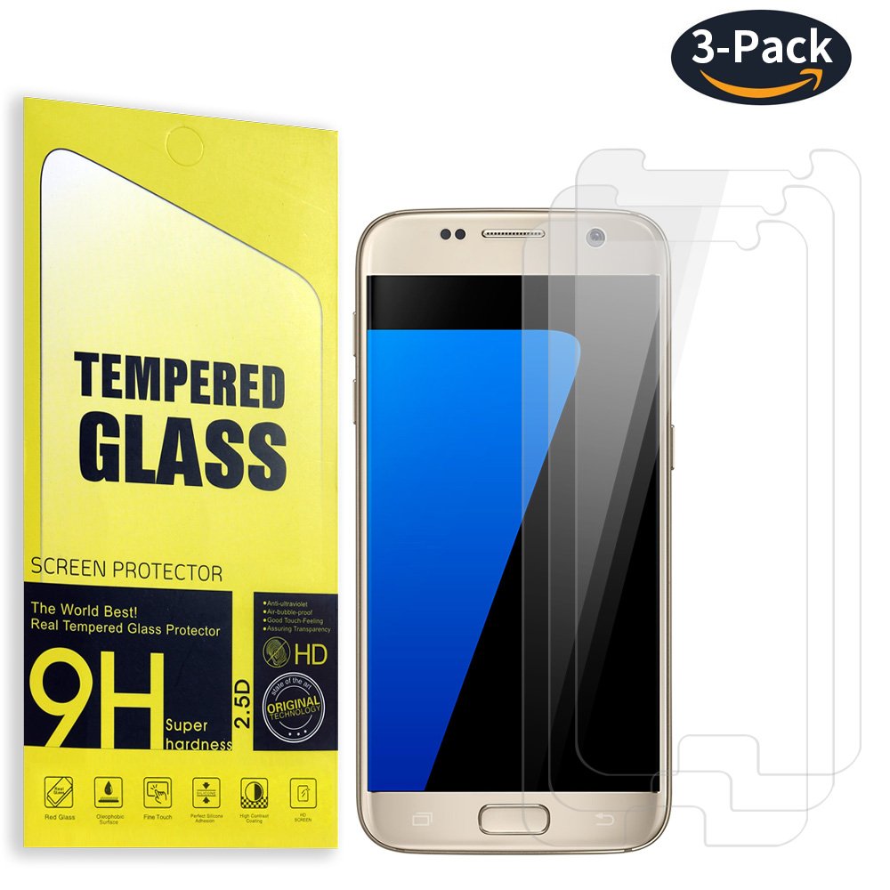 (3 Pack)ROADWI Samsung Galaxy S7 Screen Protector,HD Clear Premium Tempered Glass 2.5D Touch Compatible Transparent 9H Super Hardness HD Tempered Screen Anti-Scratch Bubble(3 Pack)