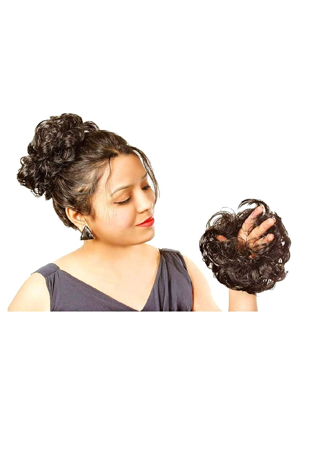 Buy Generic Women Curly Hair Bride Bun Natural Rubberbun Black
