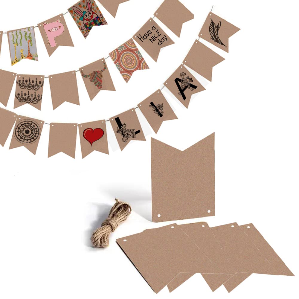 通用 Huieago 30pcs Kraft Card Bunting - Make Your Own Bunting Kit, Flag Bunting with Jute String for Garden Party Decorations Outdoor & Party Decorations Supplies, Personalised Birthday Banners