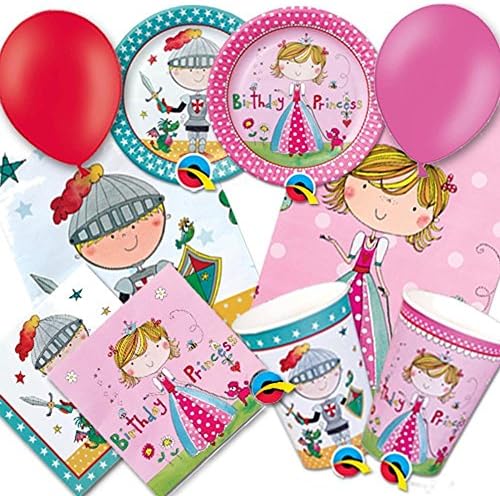 Rachel Ellen Knights and Princess Party Pack - Plates, Cups, Napkins, balloons and Tablecovers (16 People)