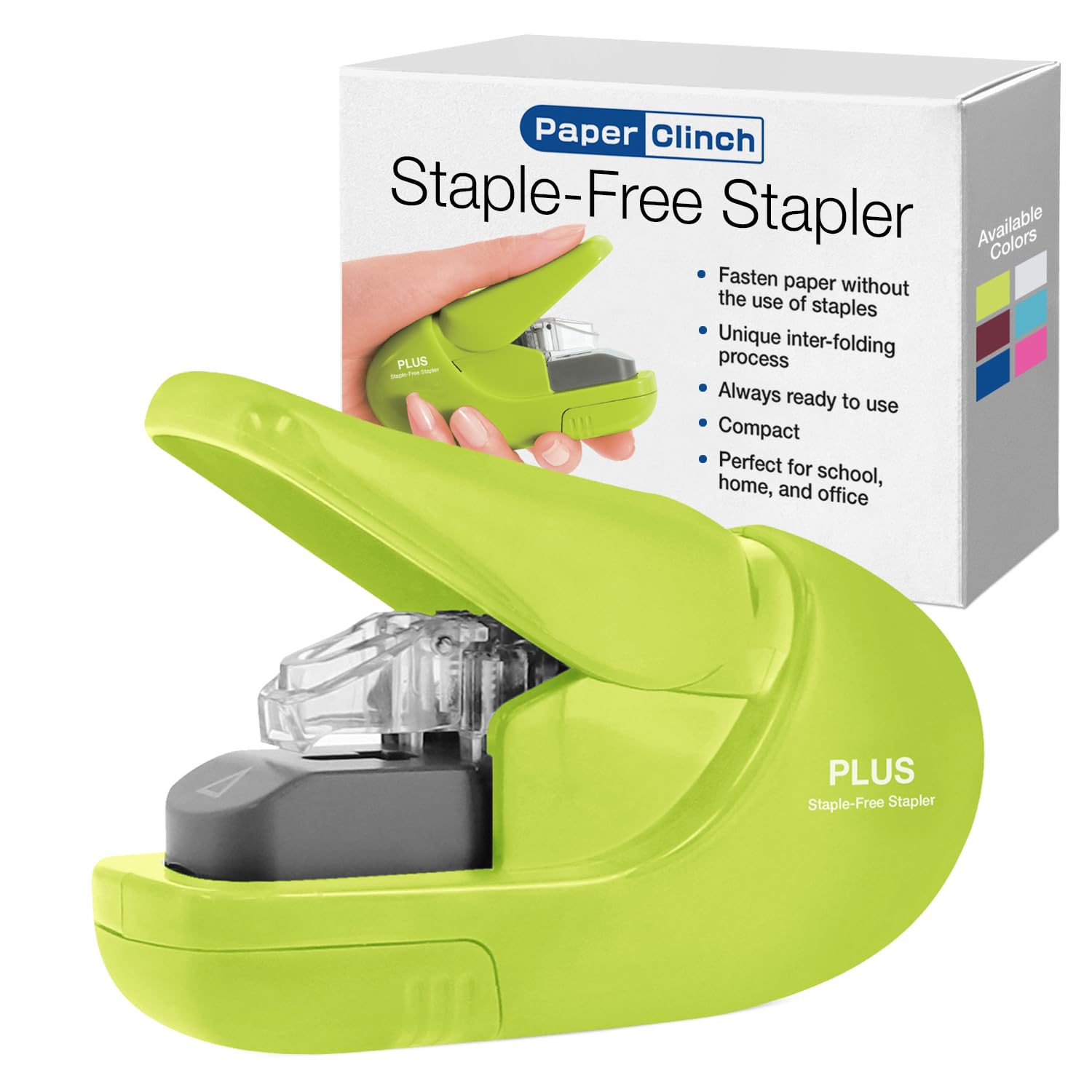 PLUS Japan, Staple-Free Stapler Green, 5 Sheet Capacity, 1 Piece Pack (1 x 1 Stapler)