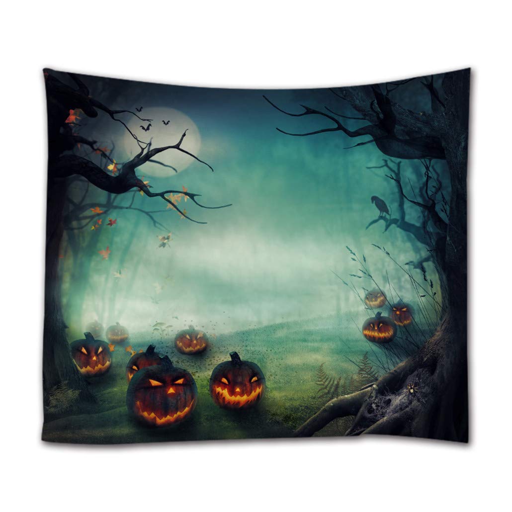 goodbath Halloween Tapestry, Forest Pumpkins Spooky Tree Horror Theme Tapestries Wall Hangings Bedroom Living Room Dorm, 200L x 150W cm