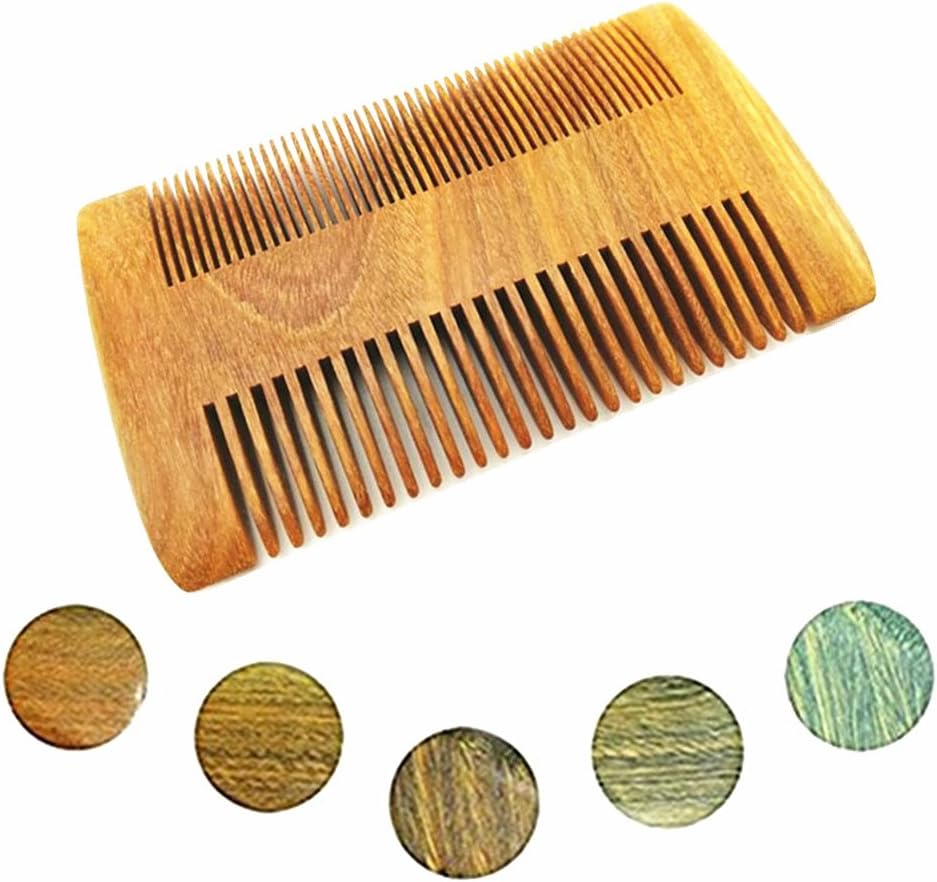 Dual Action Beard Comb Hand Made Sandalwood Wood Hair Comb Wide Tooth and Fine Tooth Double Sided Comb