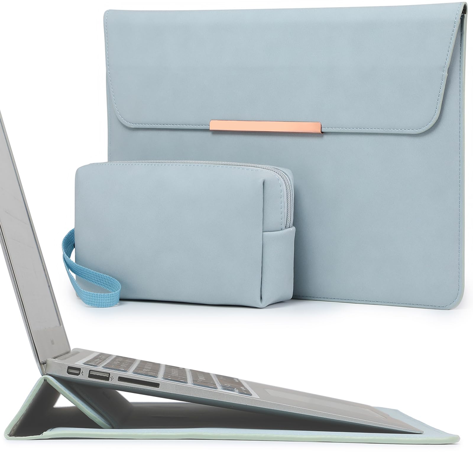 HYZUO 13.3-14 Inch Laptop Case Sleeve with Stand for MacBook Pro 14 M5/M4/M3/M2/M1 A3426 A3427 2026-2021, MacBook Air/Pro 13.3, 13.8-13.5 Surface Laptop, HP Spectre X360 13/14, Pale Blue(Smiley)