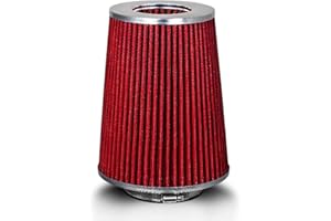 RTUNES RACING RED 4 inch 102 mm Inlet Truck Cold Air Cone Replacement Performance Washable Clamp-On Dry Air Filter (8" Tall)