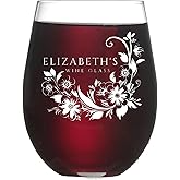 Custom Engraved Stemless Wine Glass - Personalized Monogramed, 15 oz, Made in the USA Wine Glass Tumbler Cup for Her Monogrammed Gifts for Women Birthday Christmas Wedding Bridesmaid