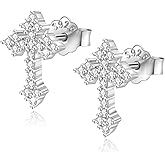 Sterling Silver Cross Stud Earrings for Women Men, CZ Cross Stud Hypoallergenic Jewelry Gift