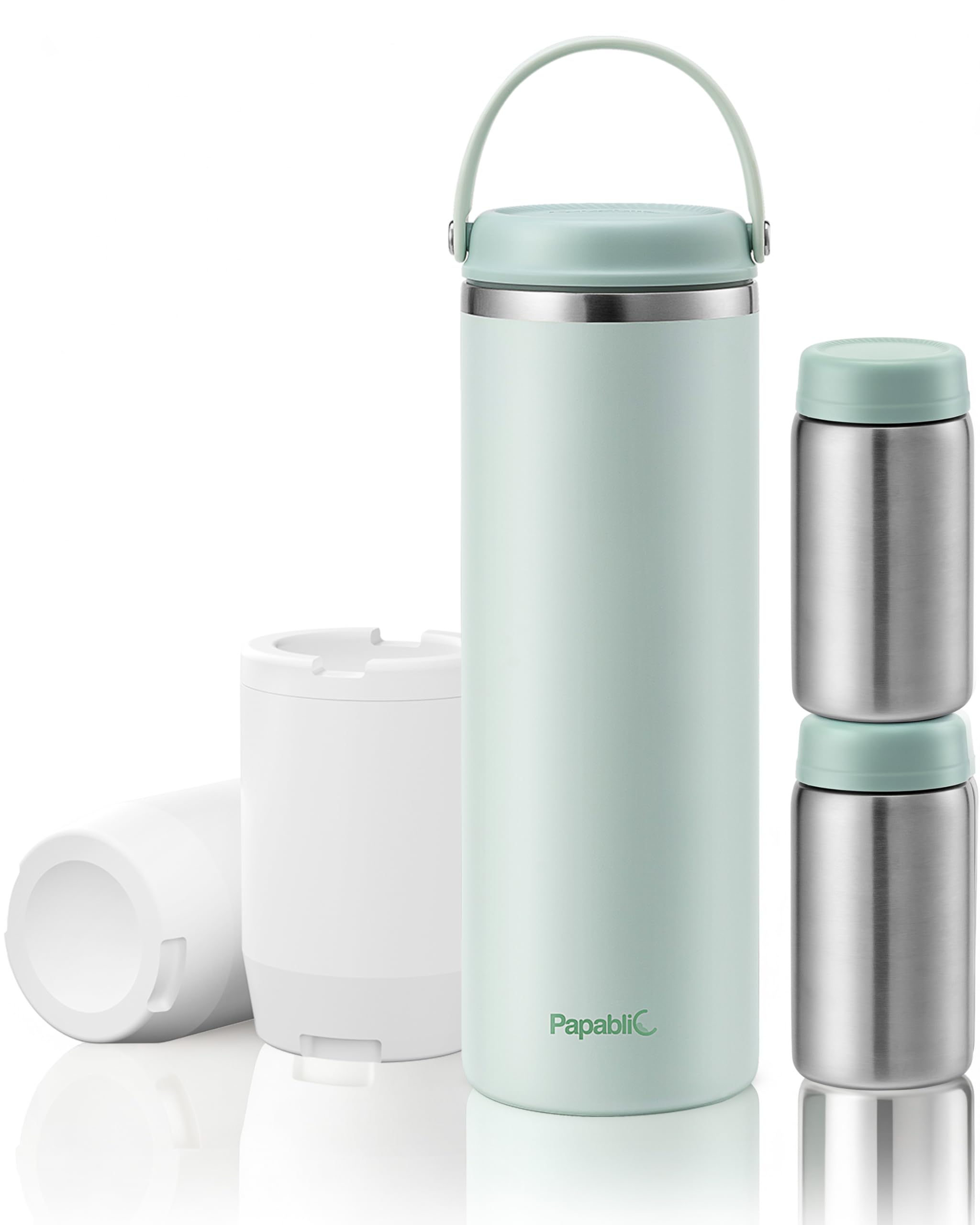 Photo 1 of Papablic Innovative 360° CapsuleChill Breastmilk Cooler for 36H Safe Storage, 20oz Stress-Free Portable Breast Milk Chiller with 2pcs Stainless Steel Baby Bottles for Work & Travel, Mint Green