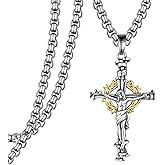 Tiaxiemo Crucifix Necklace 925 Sterling Silver Crown of Thorns Crucifix Necklace Christian Jewelry Gifts for Men