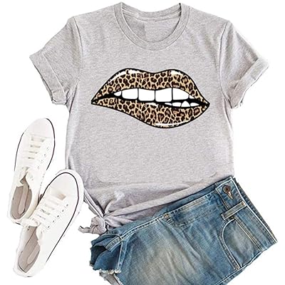 Women's Leopard Lips Graphic T-Shirt Short Sleeve, Zambia Ubuy