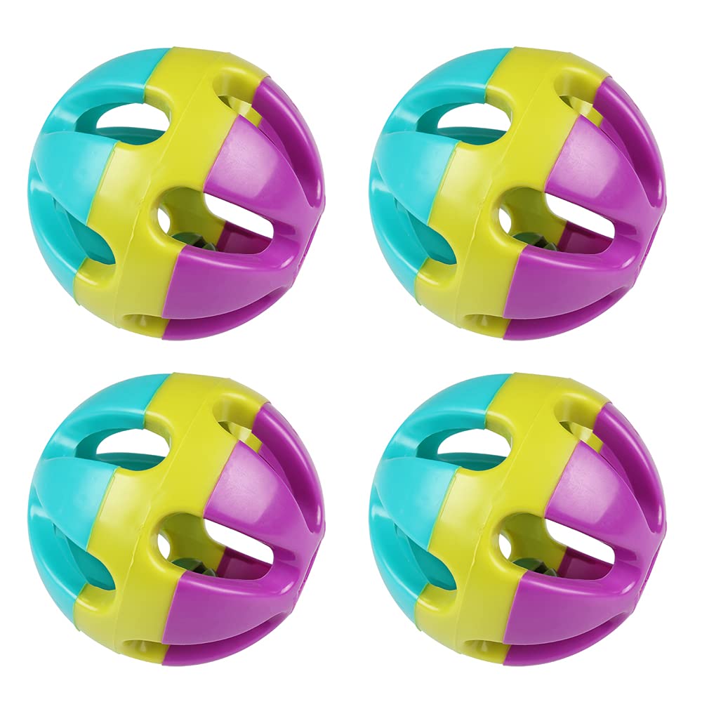 NA 4 Pcs Pet Parrot Toy Colorful Bird Bell Ball Plastic Ball with Bell for Hamster Cat Parrot Dog Rabbit Chase Game