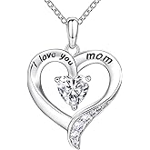 NINAMAID Mom Necklace 925 Sterling Silver Heart Necklaces for Women Engraved I Love You You Mom Gifts for Mom from Daughter