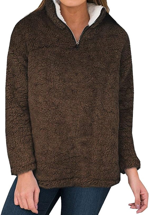 Womens Sherpa 1/4 Zip Pullover Sweatshirts Fuzzy Fleece Quarter Cozy