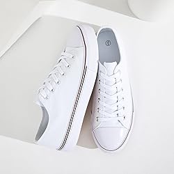 FRACORA Womens White Canvas Sneakers Low Top Canvas