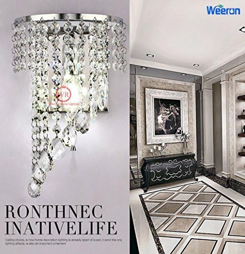 WEERUN Modern LED K9 Crystal Mirror Stainless Steel Wall Lights Wall Lamps Wall Sconces Night Lights With Switch For Bedroom Aisle Hall Porch Walkway Stairs (Chrom)