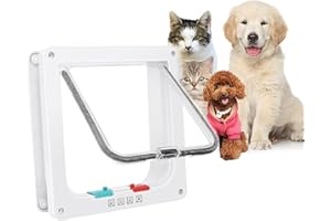 Cat Door,15cm x 15.5cm Flap 4 Way Locking Pet Door,White Weatherproof & Easy Installation Cat Flap for Interior Exterior Door