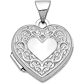 JewelryWeb 15.5mm 10k White Gold Love Heart Locket Locket Necklace for Women