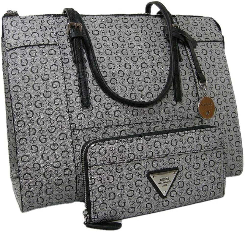 New Guess G Logo Purse Large Satchel Handbag & Wallet Set 2 Piece Black