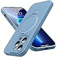Mag-Ring Designed for iPhone 13 Pro Max Case, Liquid Silicone [Moisturizing Factor] Extreme Soft Slim Phone Case with Stand [Compatible with MagSafe] for 13 Promax 6.7 inch Men Women, Mint Blue