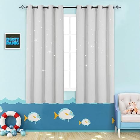 Amazon Com Nursery Blackout Curtains Kids Room Darkening Window Curtains For Bedroom Living Room Twinkle Star Draperies Grommet Top Thermal Insulated Window Treatment Set 2 Panels 63 Inch Greyish White Home Kitchen