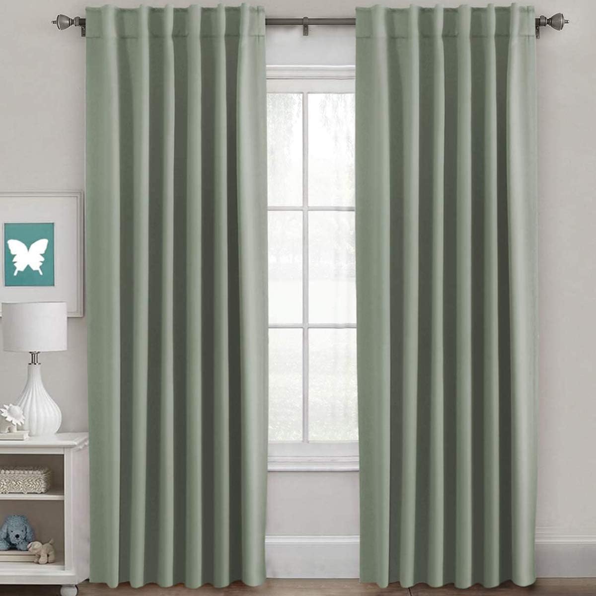 Window Treatments - H.VERSAILTEX Blackout Curtains Thermal Insulated Window Treatment Panels Room Darkening Blackout Drapes for Living Room Back Tab/Rod Pocket Bedroom Draperies, 52 x 84 Inch, Light Sage, 2 Panels